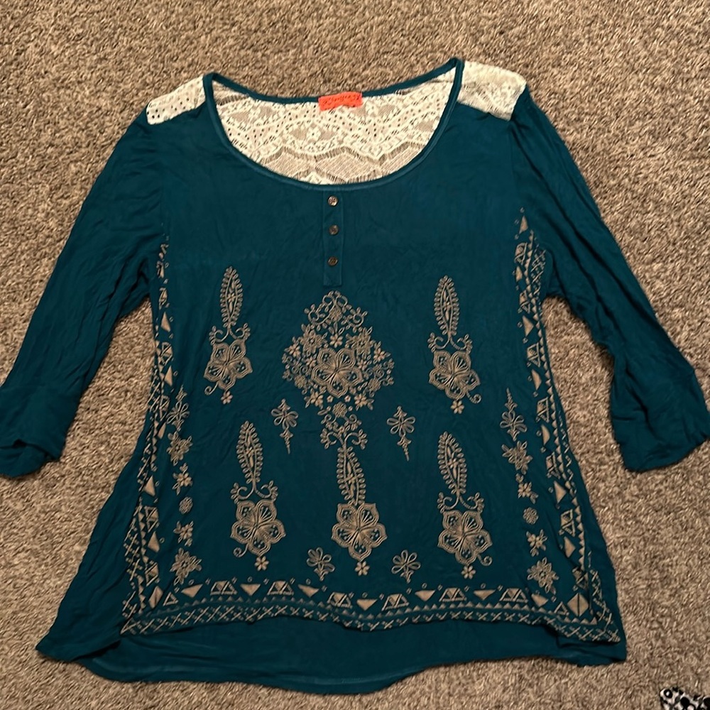 twifer womens tops women's casual boho print long sleeve v-neck shirt / Size XL